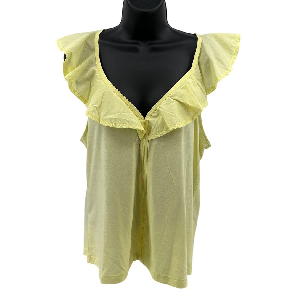 Nation LTD Neah Ruffle Tank Sz L Nectar Yellow Sleeveless VNeck Pullover Stretch
